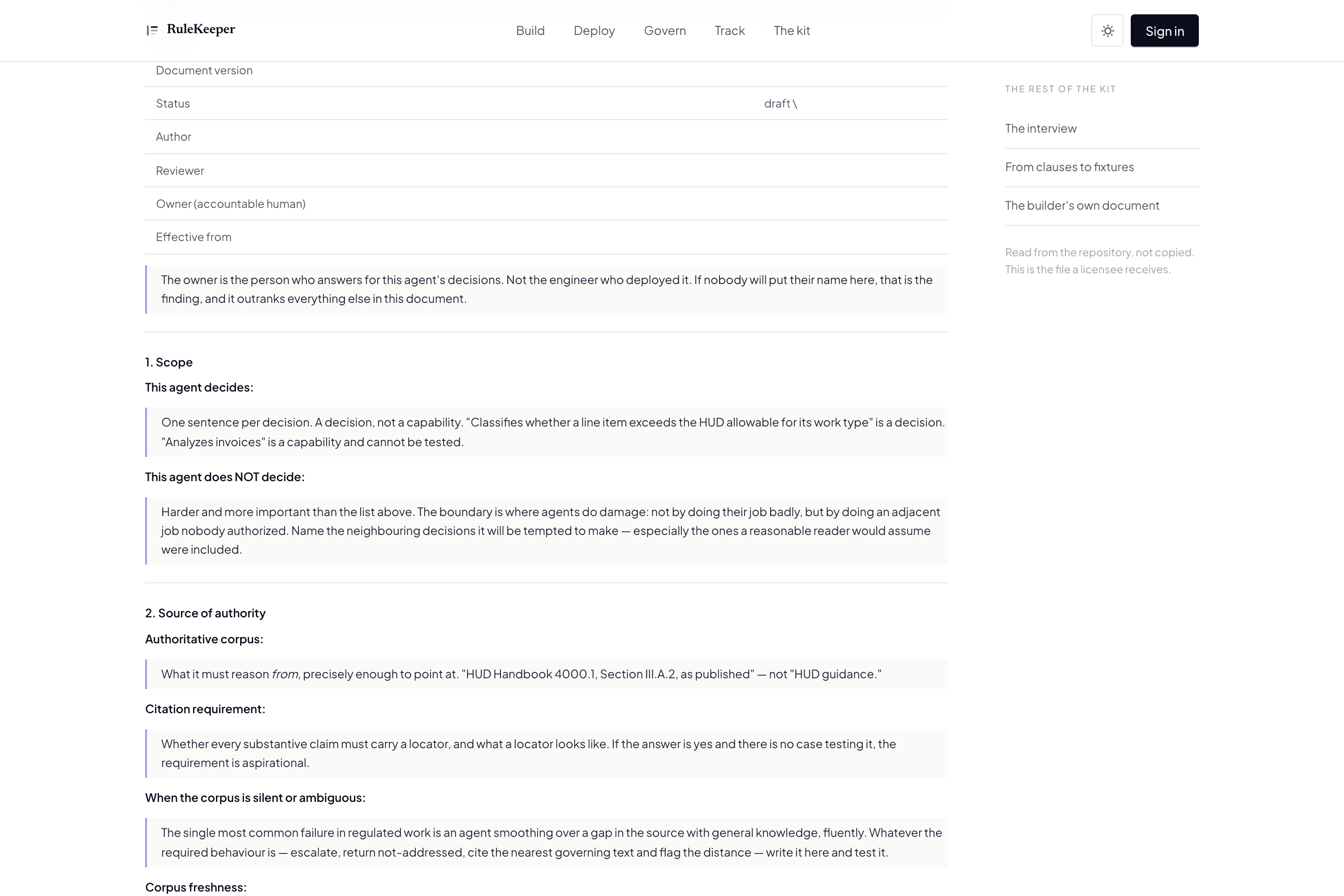 The governing document template, rendered from the same file a licensee receives.